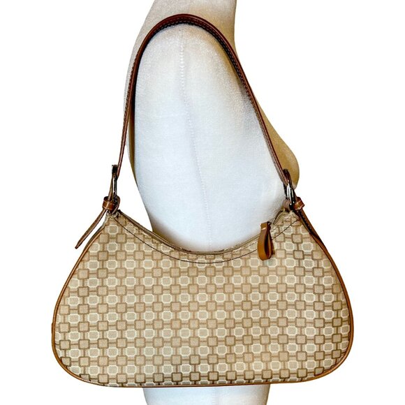 Nine West Y2K Vintage Tan Brown Geometric Print Buckled Shoulder Zipper Purse - Picture 2 of 11